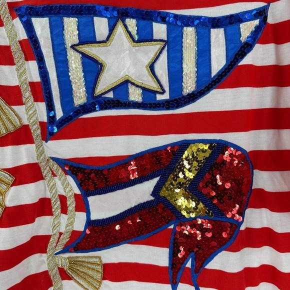 Sail Away Red & White Striped Embroidered Sequin Knit Top Women's Size Medium - Picture 4 of 11
